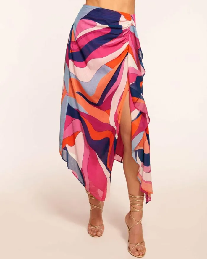 Ramy Brook Bottoms Women Printed Kai Slit Midi Skirt Rose Wave