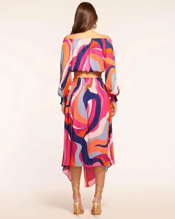 Ramy Brook Bottoms Women Printed Kai Slit Midi Skirt Rose Wave