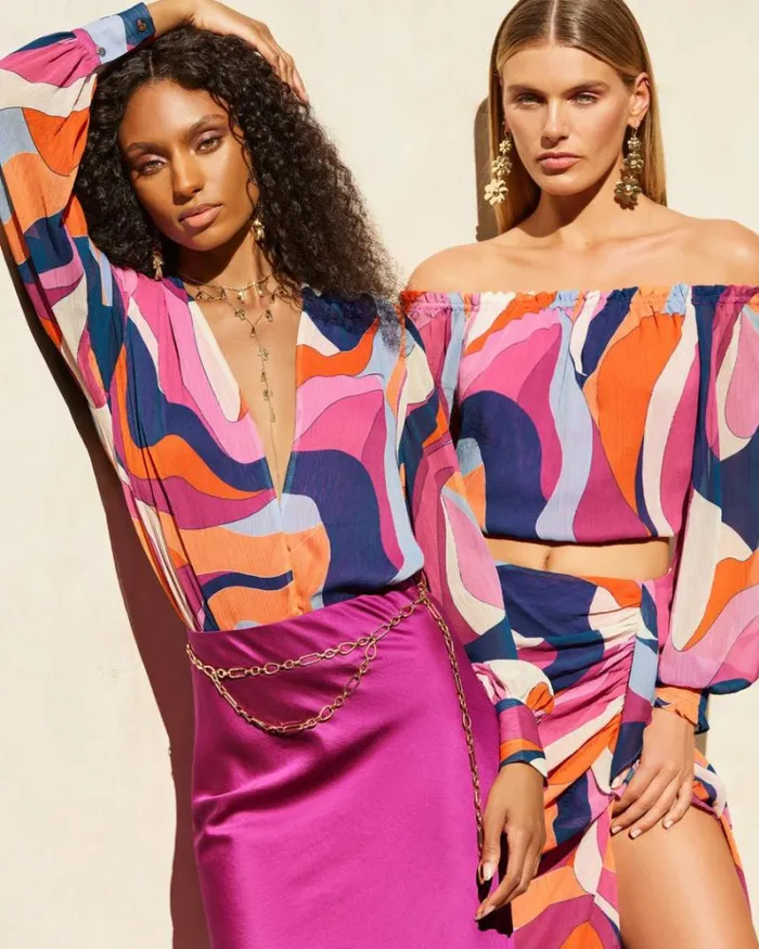 Ramy Brook Bottoms Women Printed Kai Slit Midi Skirt Rose Wave