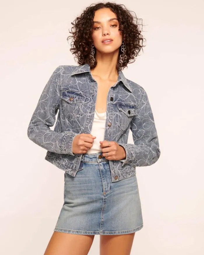 Ramy Brook Denim Women Hoff Embroidered Jean Jacket Indigo Floral