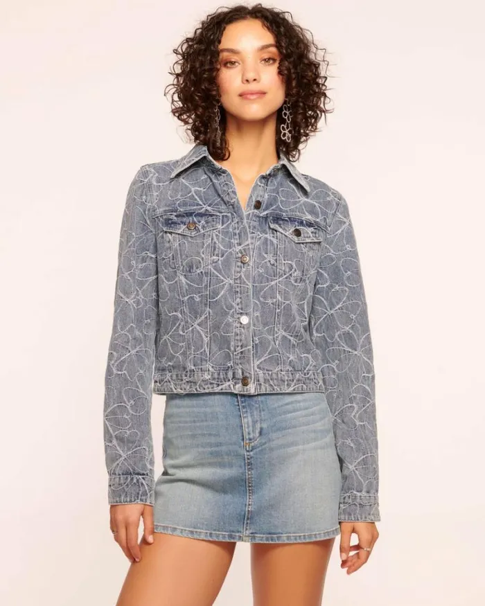 Ramy Brook Denim Women Hoff Embroidered Jean Jacket Indigo Floral