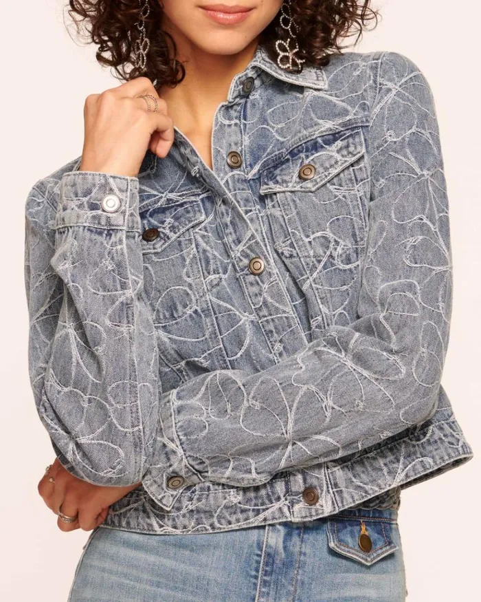 Ramy Brook Denim Women Hoff Embroidered Jean Jacket Indigo Floral