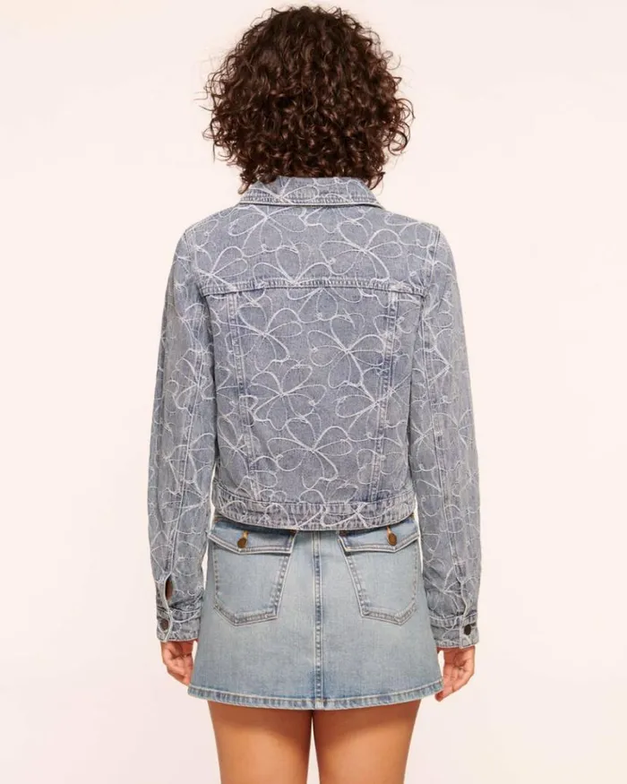 Ramy Brook Denim Women Hoff Embroidered Jean Jacket Indigo Floral