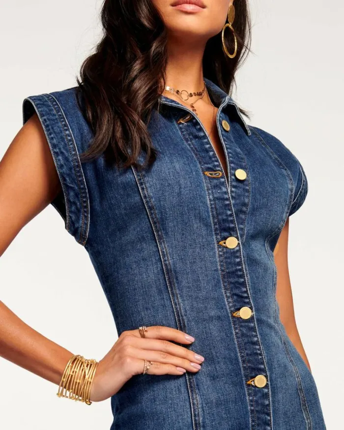 Ramy Brook Denim Women Lolita Denim Mini Dress Medium Wash