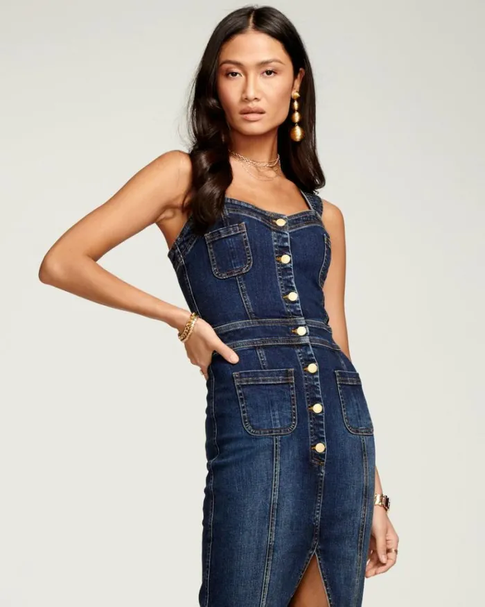 Ramy Brook Denim Women Monica Denim Midi Dress Medium Wash