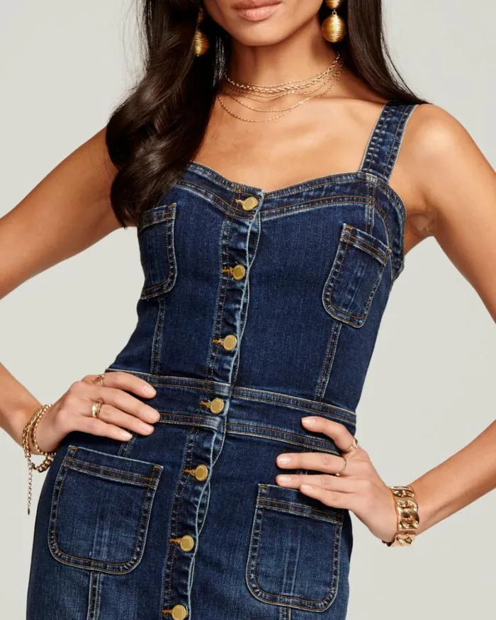 Ramy Brook Denim Women Monica Denim Midi Dress Medium Wash