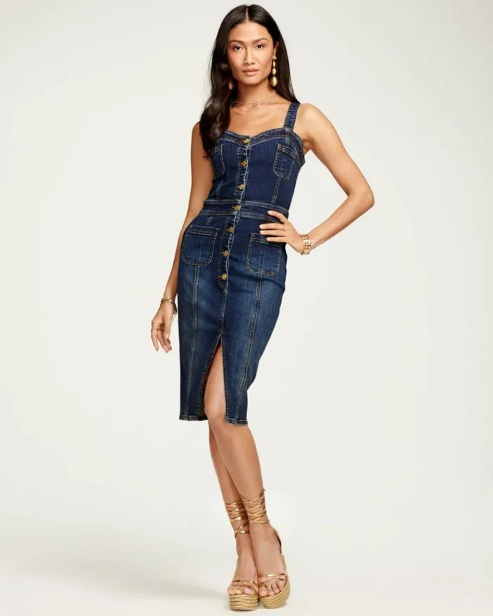 Ramy Brook Denim Women Monica Denim Midi Dress Medium Wash