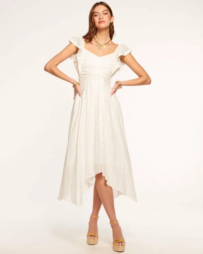 Ramy Brook Dresses Women Bria Smocked Midi Dress White Burnout