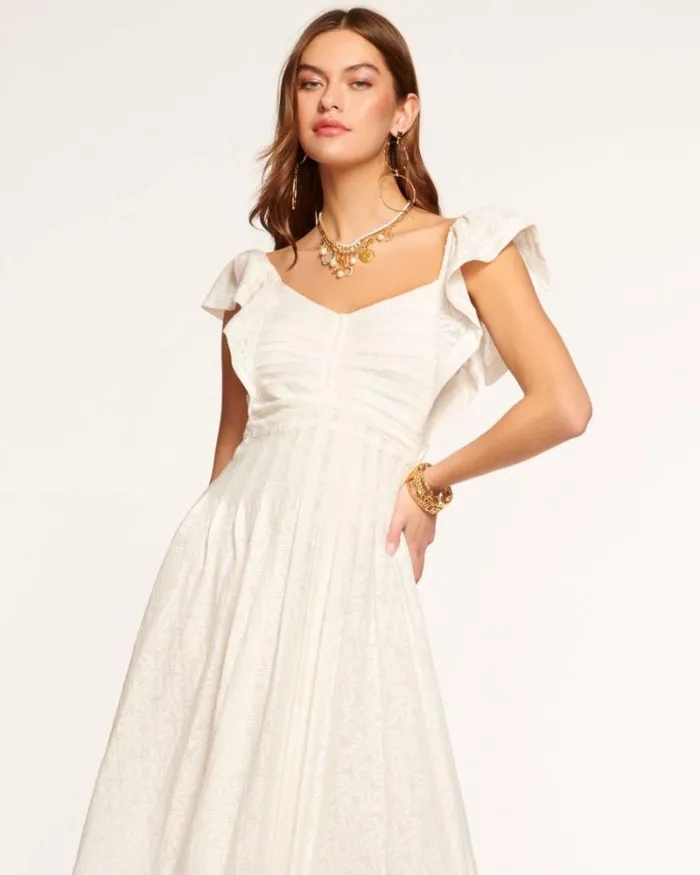 Ramy Brook Dresses Women Bria Smocked Midi Dress White Burnout
