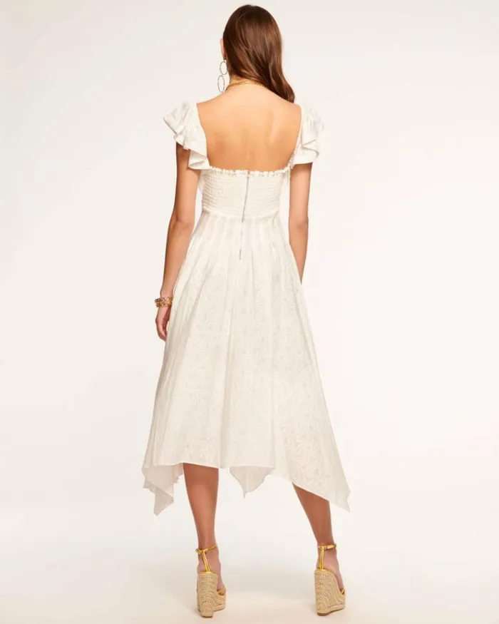 Ramy Brook Dresses Women Bria Smocked Midi Dress White Burnout