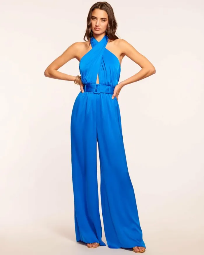Ramy Brook Jumpsuits Women Adalee Belted Halter Jumpsuit Marrakech Blue