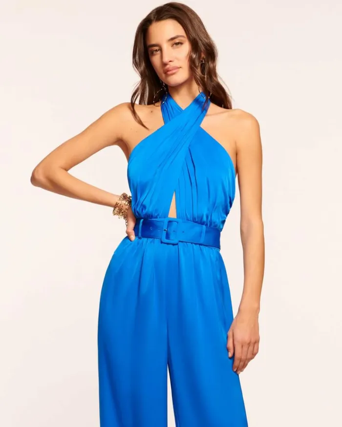 Ramy Brook Jumpsuits Women Adalee Belted Halter Jumpsuit Marrakech Blue