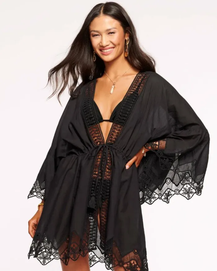 Ramy Brook Swim and Coverups Women April Lace Coverup Mini Dress Black