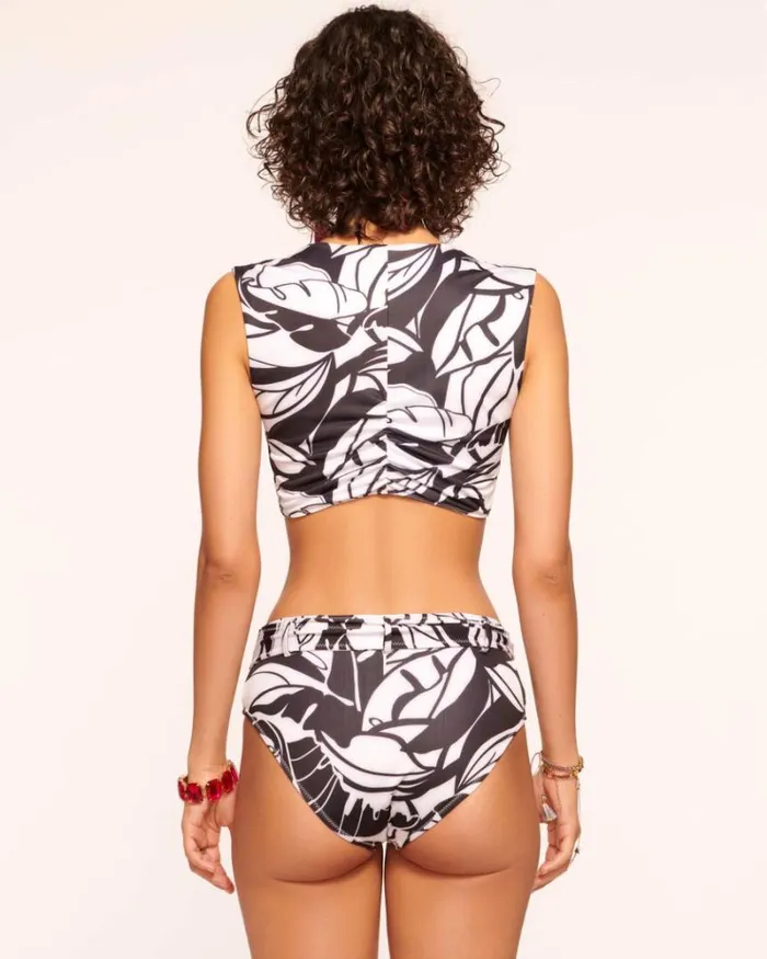 Ramy Brook Swim and Coverups Women Charley Belted Bikini Bottom Black Palm