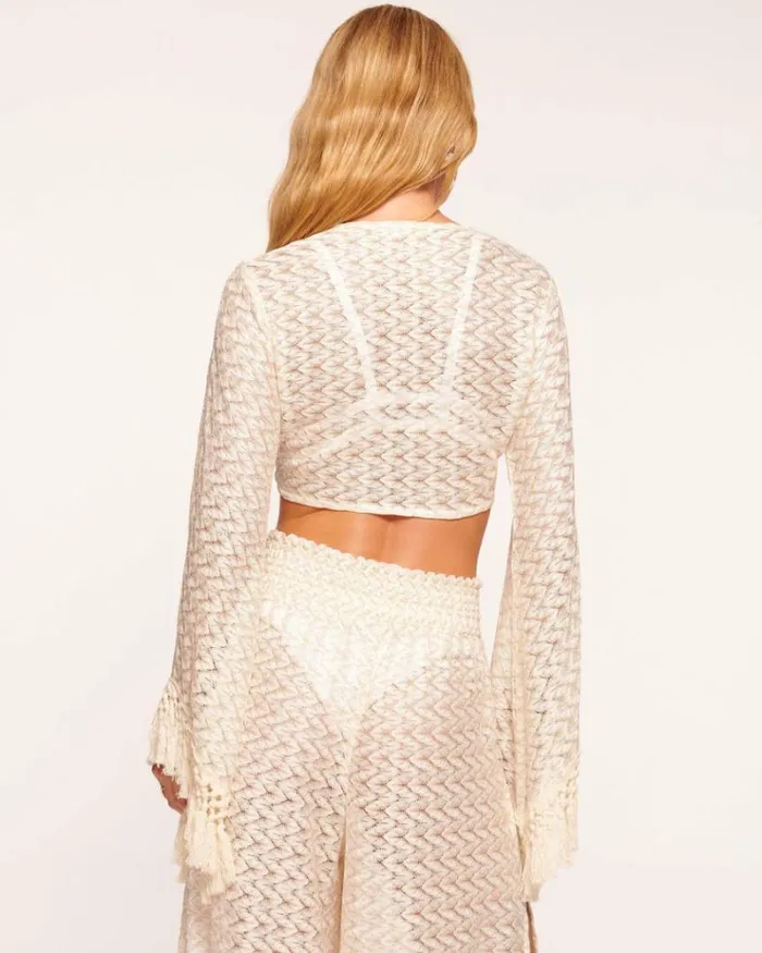 Ramy Brook Swim and Coverups Women Elvira Coverup Crop Top White Zigzag