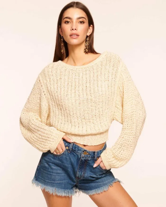 Ramy Brook Tops Women Clea Long Sleeve Sweater Ivory Lurex