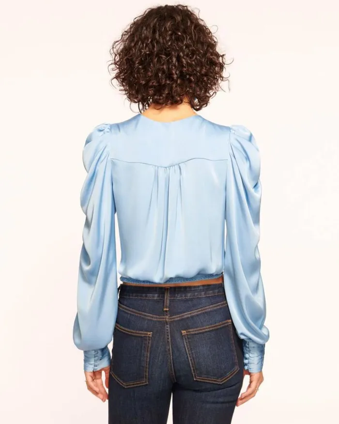 Ramy Brook Tops Women Pauline Puff Sleeve Blouse Blue Quartz