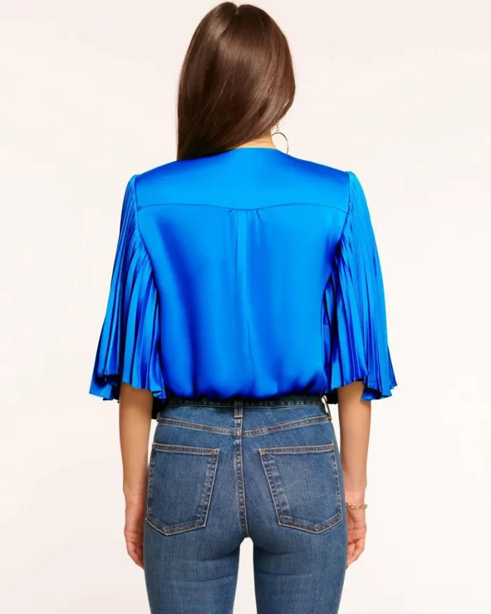 Ramy Brook Tops Women Salma Pleated VNeck Blouse Marrakech Blue