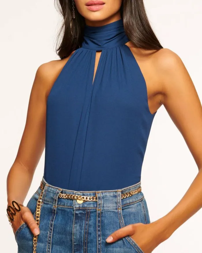 Ramy Brook Tops Women Sunny High Neck Tank Top Spring Navy