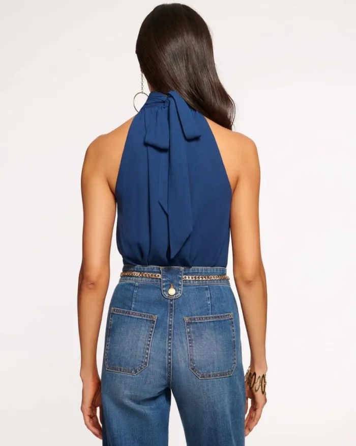 Ramy Brook Tops Women Sunny High Neck Tank Top Spring Navy