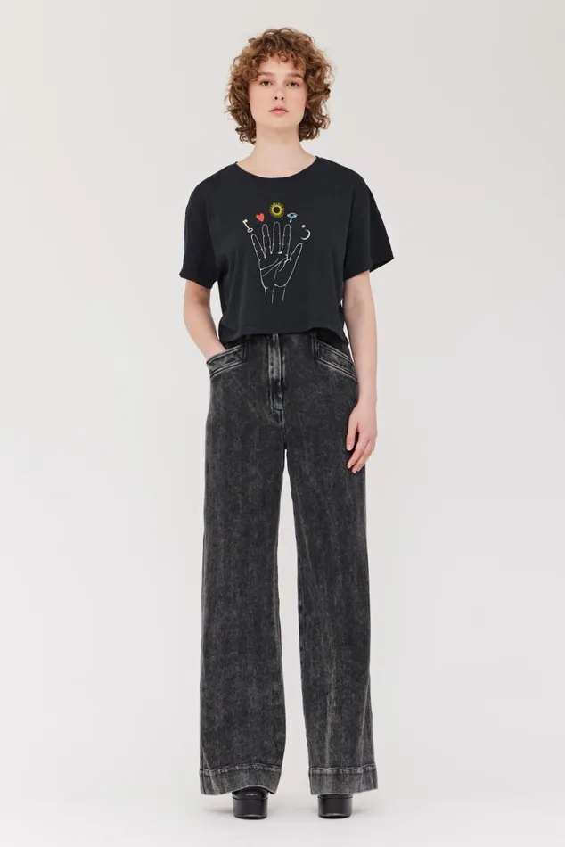 Raquel Allegra Black Cosmic Hand Claudia Top Women Tops