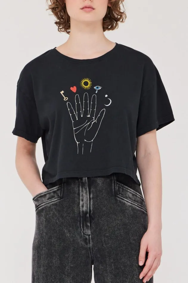 Raquel Allegra Black Cosmic Hand Claudia Top Women Tops