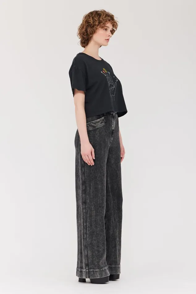 Raquel Allegra Black Cosmic Hand Claudia Top Women Tops