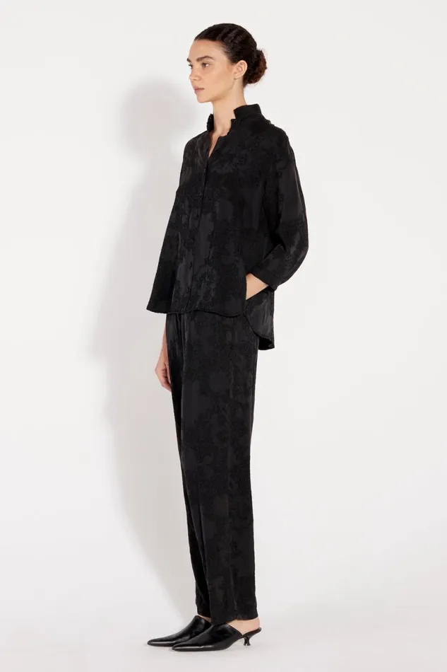 Raquel Allegra Black Silk Jacquard Lauren Blouse Women Tops