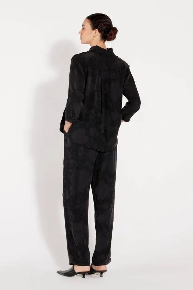 Raquel Allegra Black Silk Jacquard Lauren Blouse Women Tops