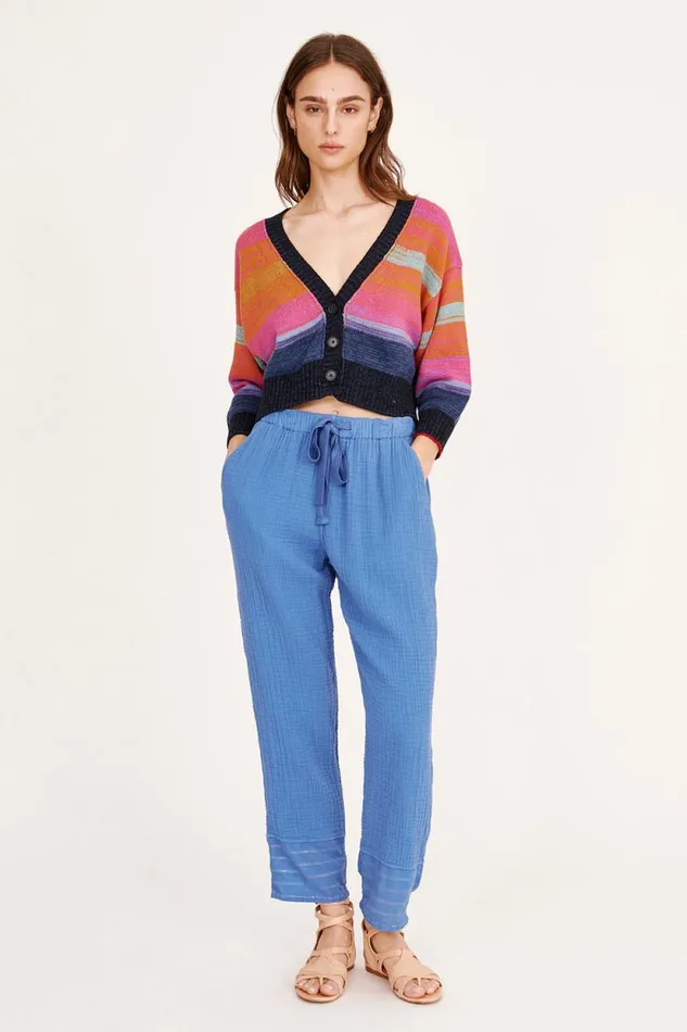 Raquel Allegra Cotton Cashmere Blues Gower Cardigan Women Sweaters and Knits