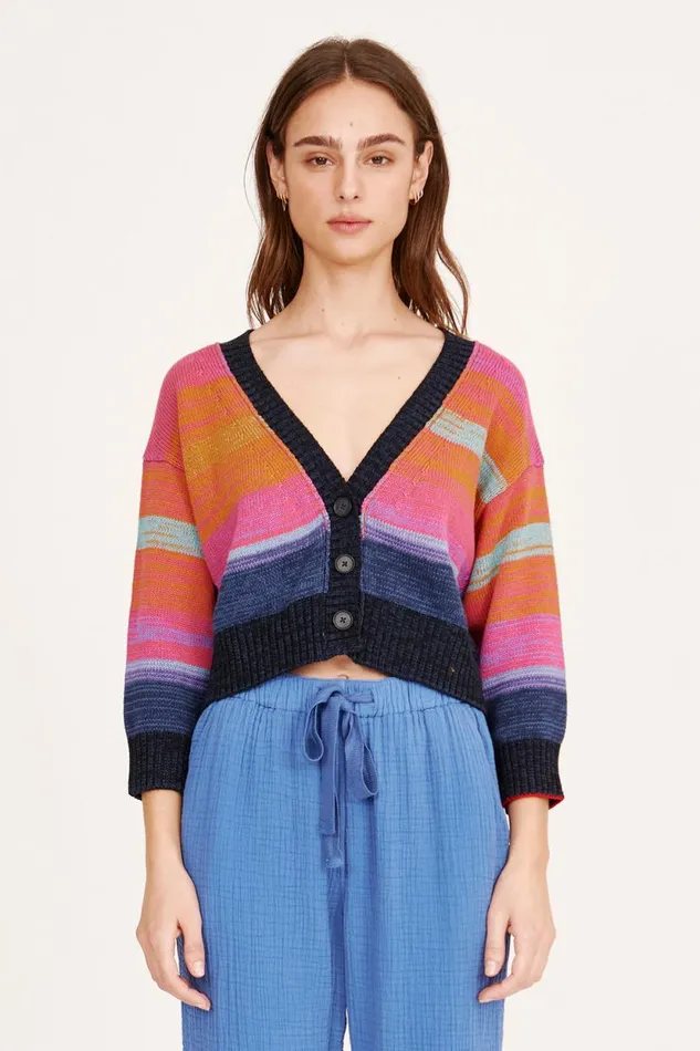 Raquel Allegra Cotton Cashmere Blues Gower Cardigan Women Sweaters and Knits
