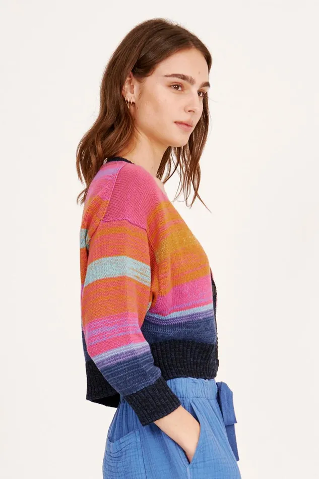 Raquel Allegra Cotton Cashmere Blues Gower Cardigan Women Sweaters and Knits