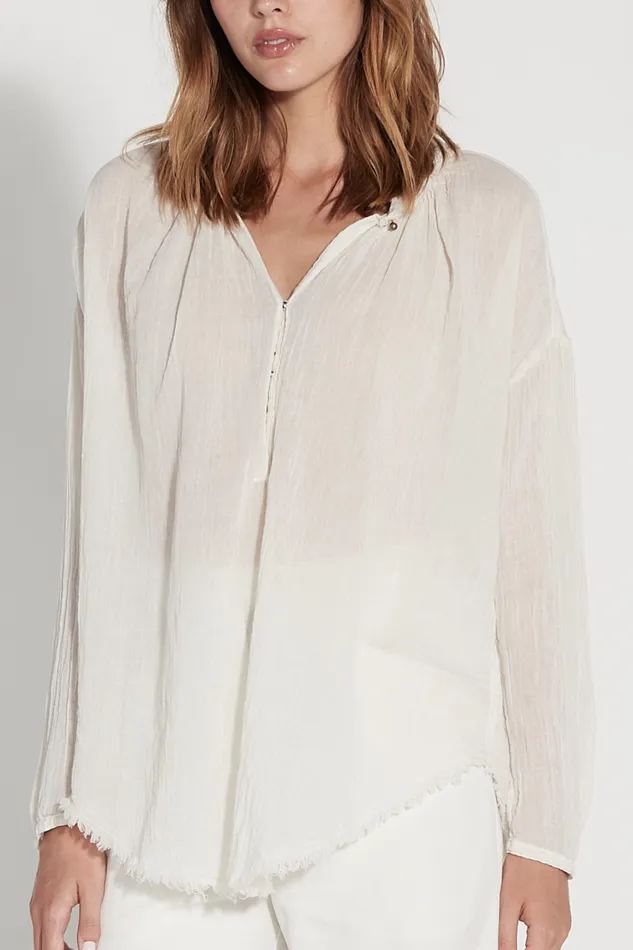 Raquel Allegra Dirty White Poet Blouse Women Tops