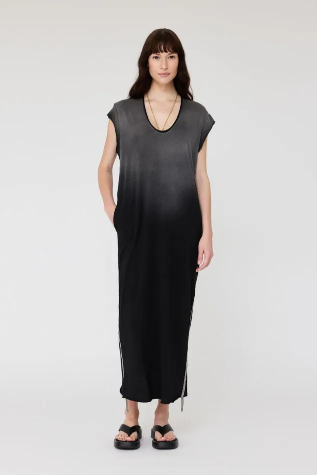 Raquel Allegra Faded Black Cocoon Maxi Dress Women Dresses