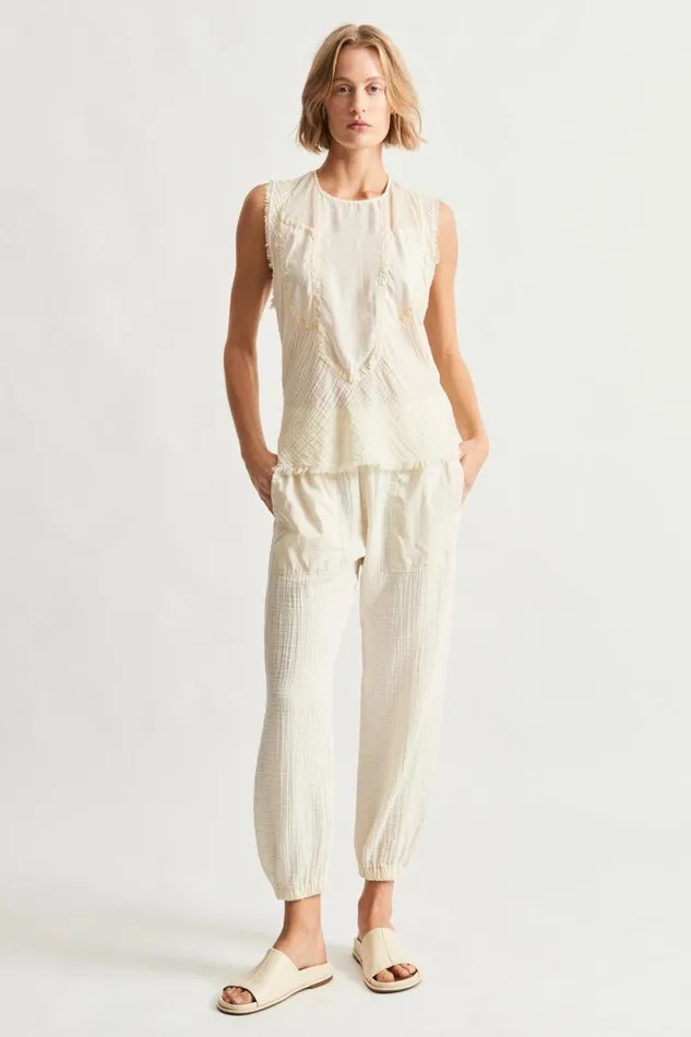 Raquel Allegra Gauze and Cotton Sateen Dirty White Kampala Top Women Tops