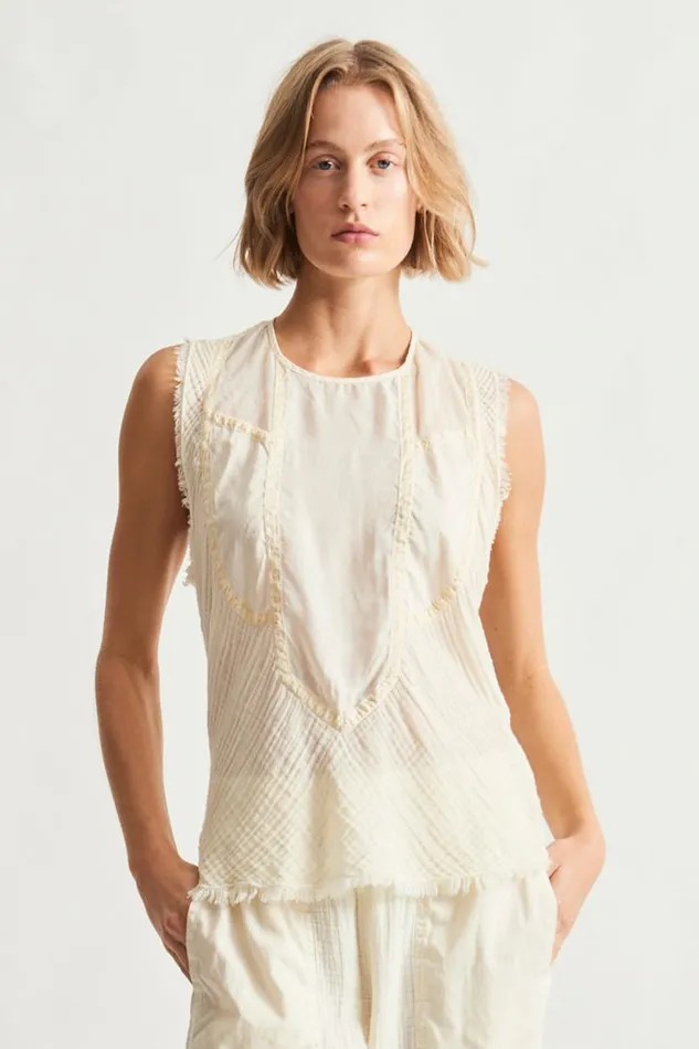 Raquel Allegra Gauze and Cotton Sateen Dirty White Kampala Top Women Tops
