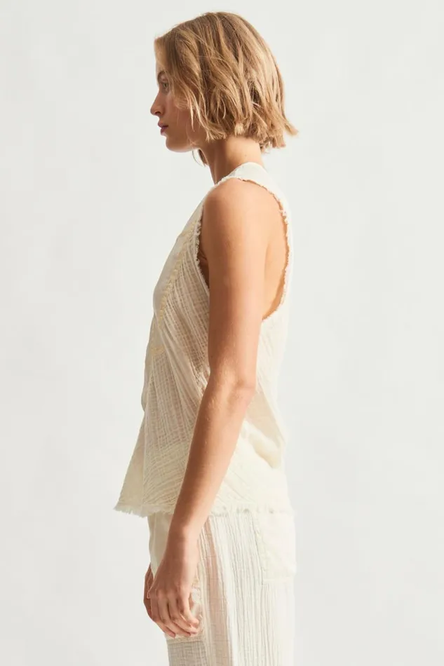 Raquel Allegra Gauze and Cotton Sateen Dirty White Kampala Top Women Tops