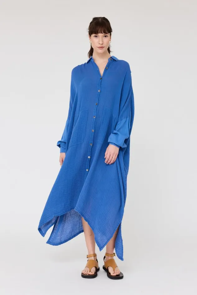 Raquel Allegra Gauze Dusty Blue Caftan Dress Women Dresses