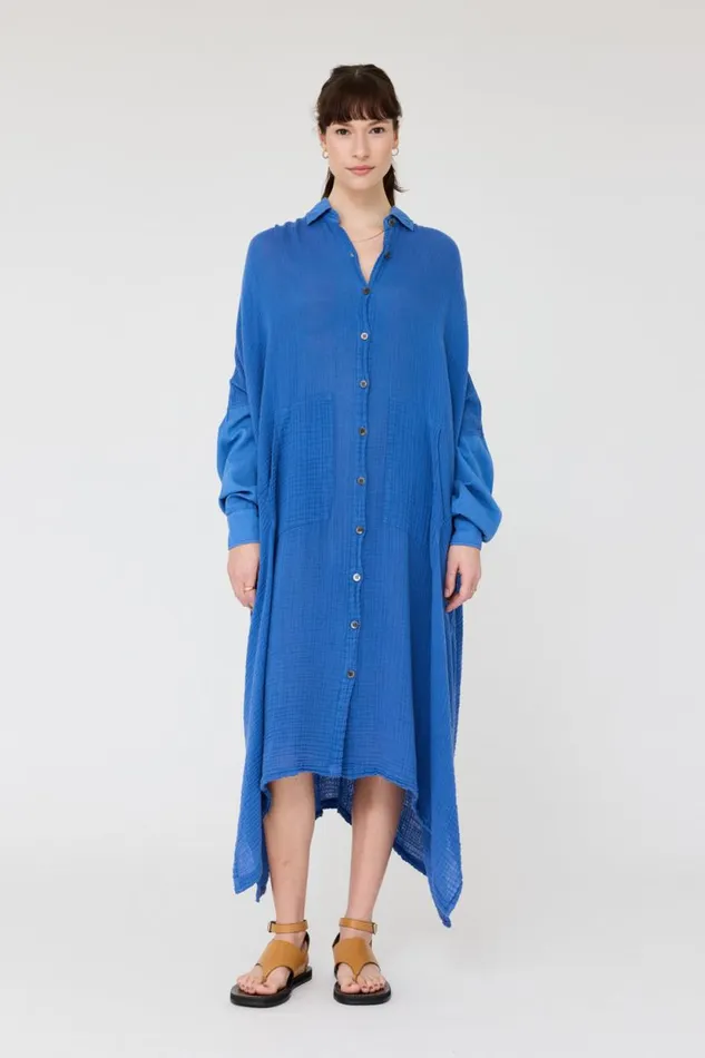 Raquel Allegra Gauze Dusty Blue Caftan Dress Women Dresses