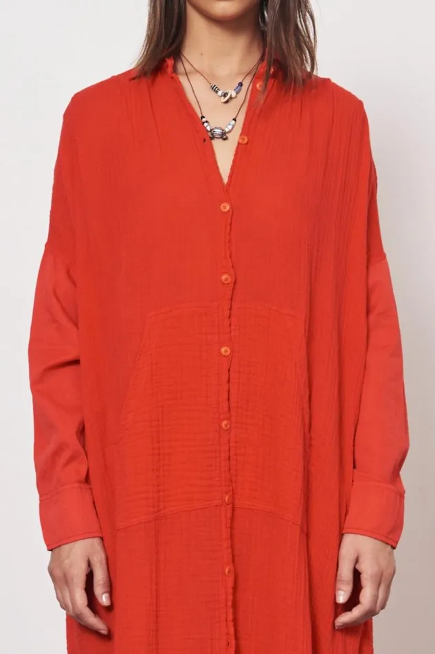 Raquel Allegra Gauze Red Caftan Shirt Dress Women Dresses
