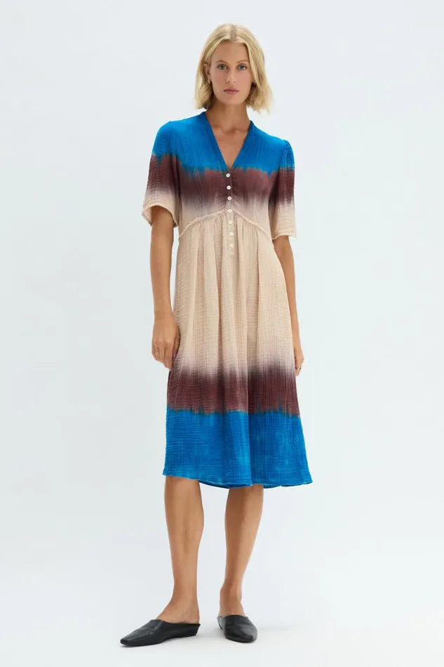 Raquel Allegra Lapis Multi Dual Gauze Garden Dress Women Bottoms