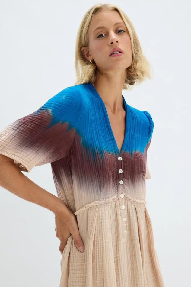 Raquel Allegra Lapis Multi Dual Gauze Garden Dress Women Bottoms