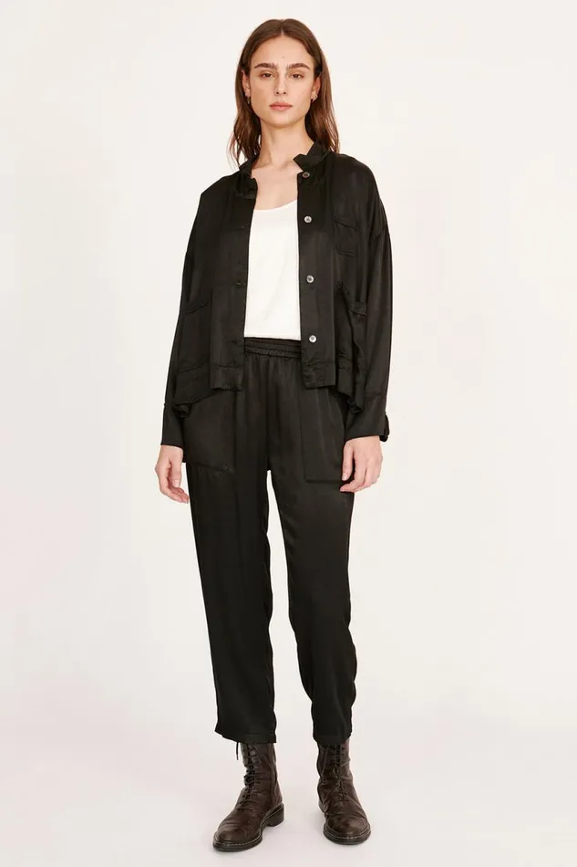 Raquel Allegra Pebble Satin Black Fountain Jacket Women Jackets