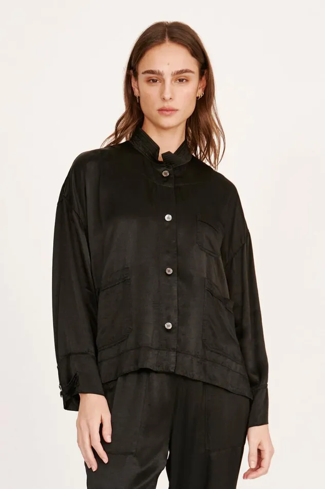 Raquel Allegra Pebble Satin Black Fountain Jacket Women Jackets