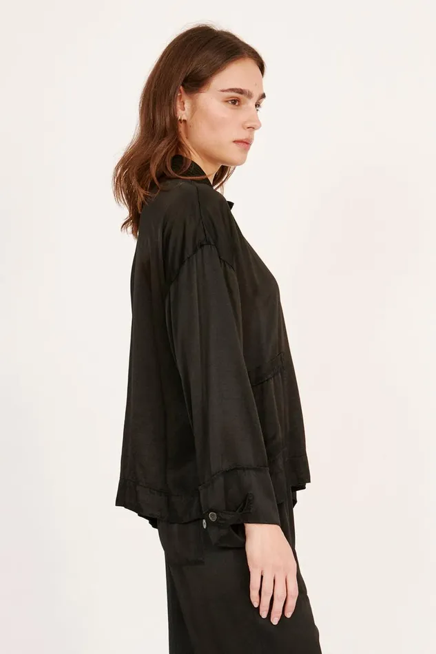 Raquel Allegra Pebble Satin Black Fountain Jacket Women Jackets