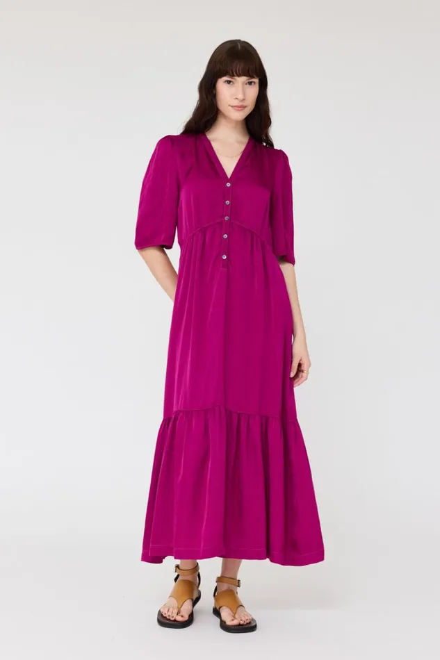 Raquel Allegra Pebble Satin Magenta Perfect Dress Women Dresses