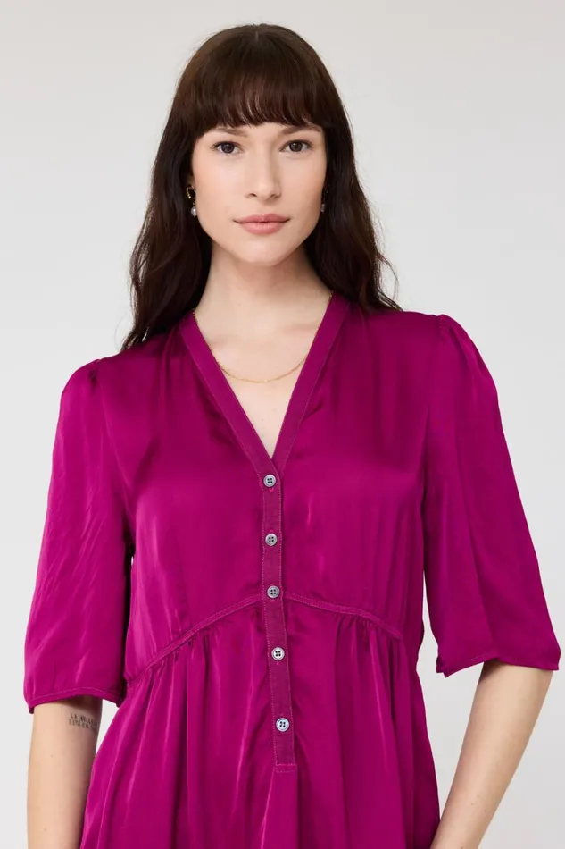 Raquel Allegra Pebble Satin Magenta Perfect Dress Women Dresses