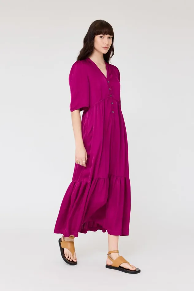 Raquel Allegra Pebble Satin Magenta Perfect Dress Women Dresses
