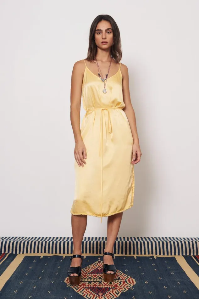 Raquel Allegra Pebble Satin Marigold Lily Midi Dress Women Dresses
