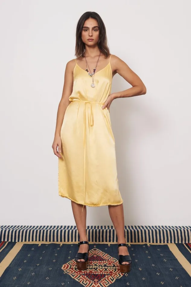 Raquel Allegra Pebble Satin Marigold Lily Midi Dress Women Dresses